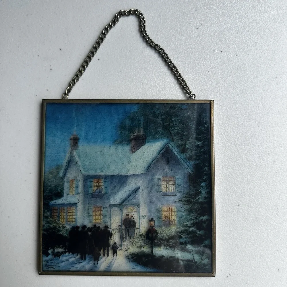 Vintage 90s Enesco Thomas Kinkade Evening Carolers Christmas Suncatcher Decor